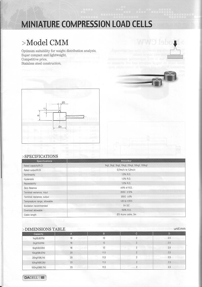 DAcell CMM 称重传感器技术参数