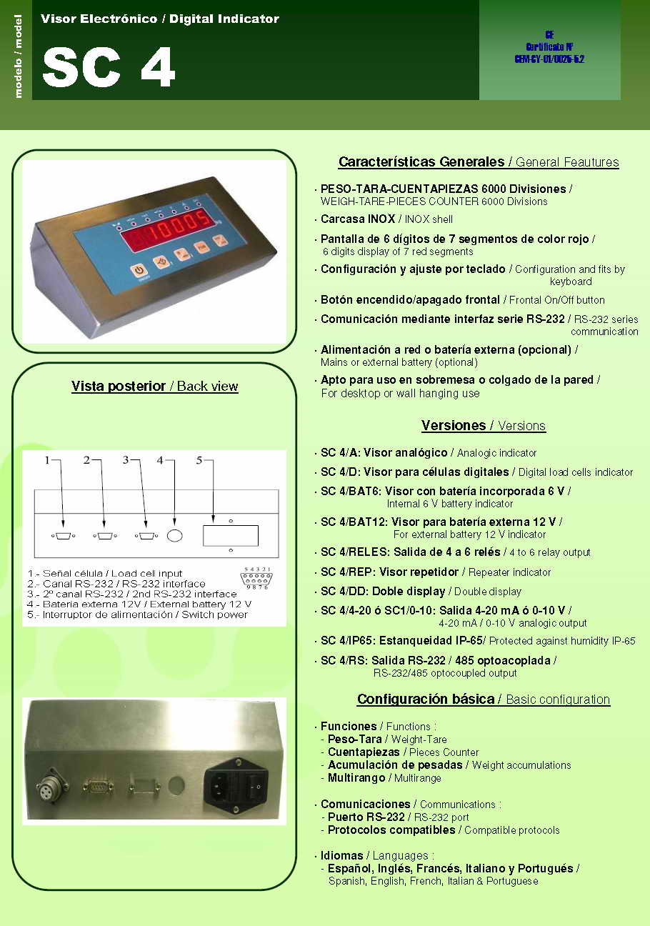 SC-4 称重显示仪表技术参数图1