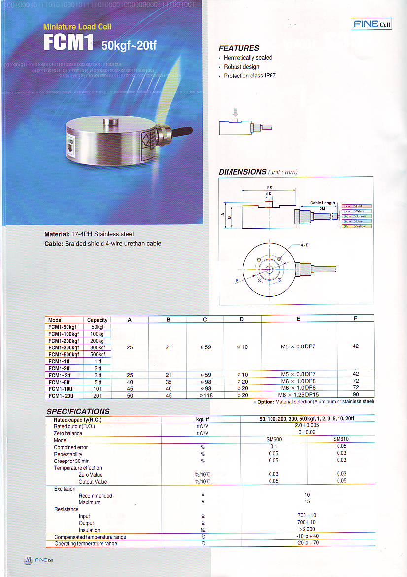 Fine FCM1 称重传感器技术参数图