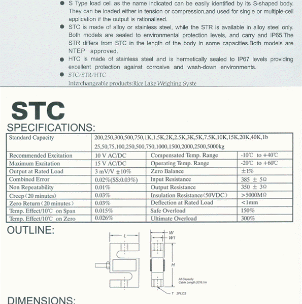 美国世铨CELTRON STC-5KG 称重传感器技术参数图