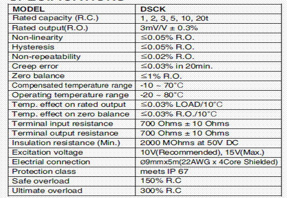 DSCK-2t,DSCK-2t称重传感器技术参数图 