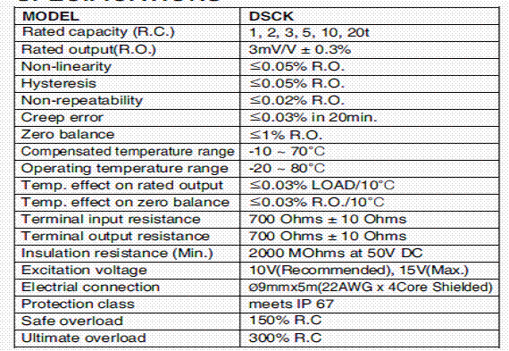 DSCK-1tf,DSCK-1tf称重传感器技术参数图 